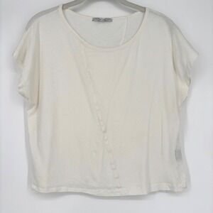 Lurdes‎ Bergada Women's Cream Cotton T-Shirt Casual Relaxed Fit Top Sz L